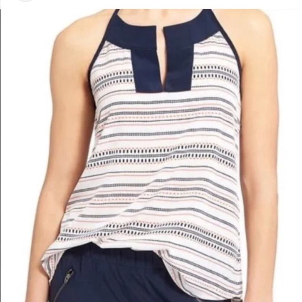 Athleta coastal dunes striped blue tank top
